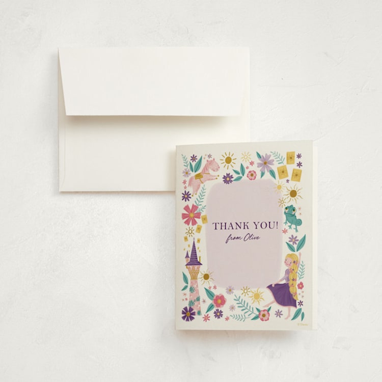 "Disney's Tangled Floral Birthday Invite" - Children's Birthday Party Thank You Cards in Lilac by Katherine Dietz - Front