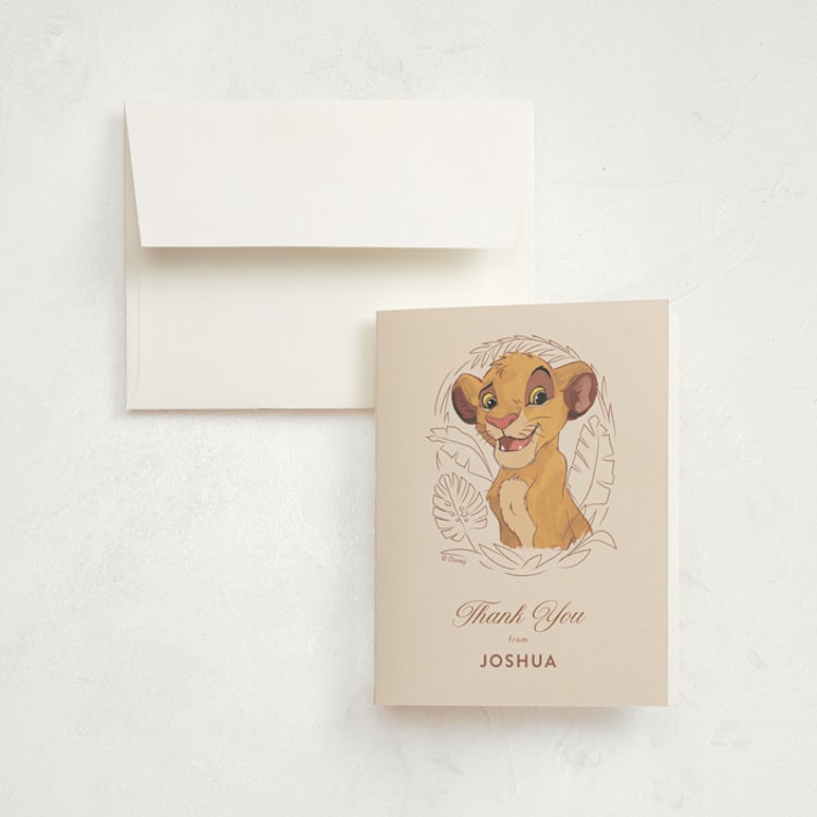 "Simba from Disney's The Lion King" - Children's Birthday Party Thank You Cards in Bamboo by Teju Reval - Front