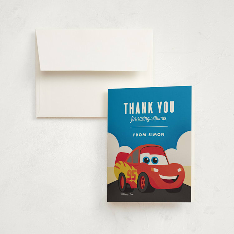 "Disney and Pixar's Cars Kachow" - Children's Birthday Party Thank You Cards in Sky by Carly Reed Walker - Front