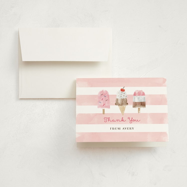 "Sweet Treats" - Children's Birthday Party Thank You Cards in Bubblegum by Shirley Lin Schneider - Front