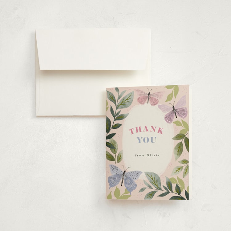 "butterfly kisses" - Children's Birthday Party Thank You Cards in Petal by Karidy Walker - Front