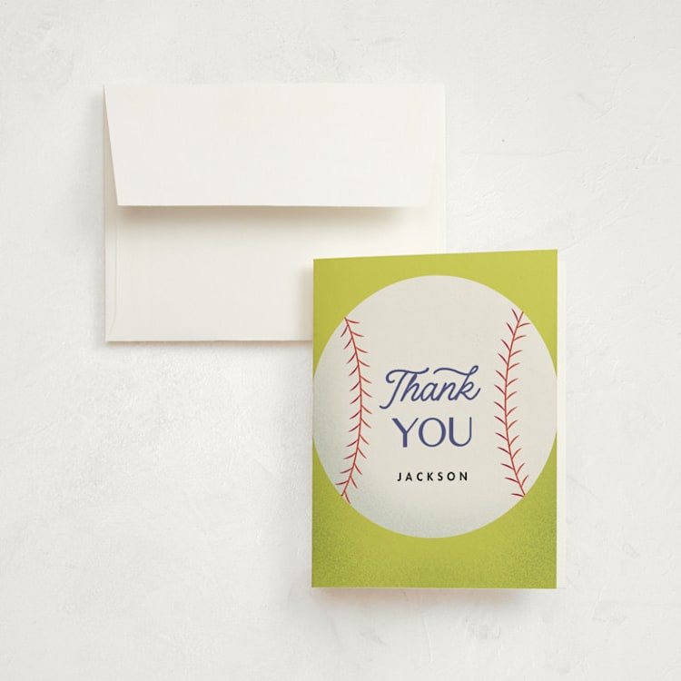 "baseball" - Children's Birthday Party Thank You Cards in Grass by Becky Nimoy - Front
