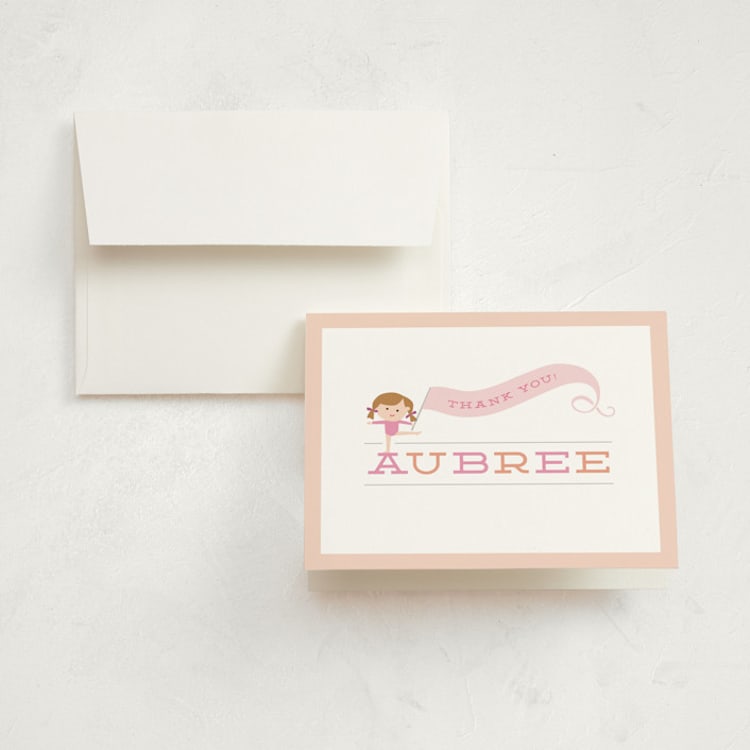 "Perfect Balance" - Children's Birthday Party Thank You Cards in Peach by Jennifer Wick - Front