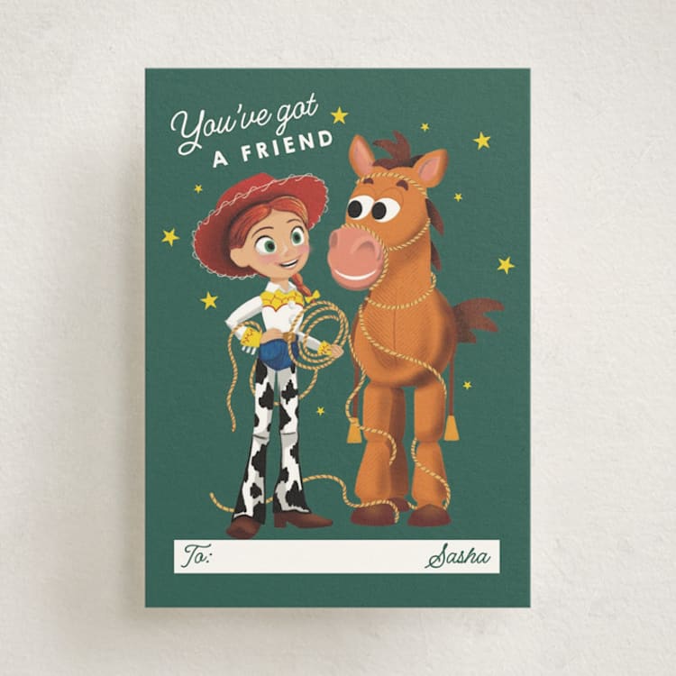 "Disney and Pixar's Jessie and Bullseye Friendship" - Classroom Valentines in Forest by Becky Nimoy - Front