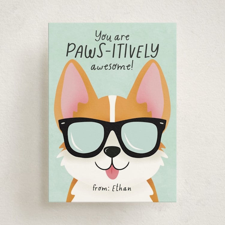 "Pawsitively Awesome" - Classroom Valentines in Seafoam by Randi Cirelli - Front