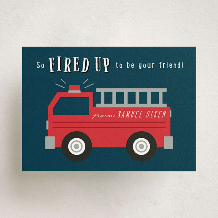 "Fired Up" - Classroom Valentines in Navy by Kacey Kendrick Wagner - Front