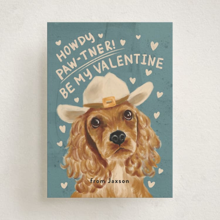 "Howdy Paw-tner" - Classroom Valentines in Turquoise by Namibear Art Studio - Front