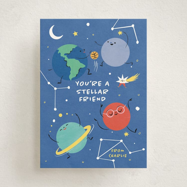 "A stellar friend" - Classroom Valentines in Cobalt by Sabrin Deirani - Front