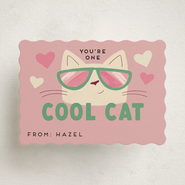 "You're a Cool Cat Valentine" - Classroom Valentines in Peony by Kate Vories - Front