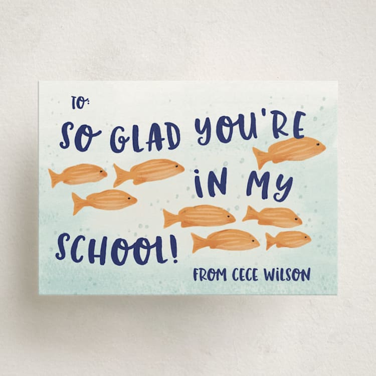 "Fish School" - Classroom Valentines in Goldfish by Shiny Penny Studio - Front
