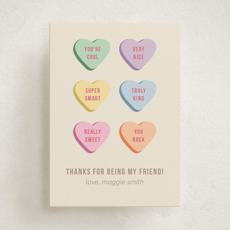 "Conversation Heart Compliments" - Classroom Valentines in Cream by taylorVdesign - Front