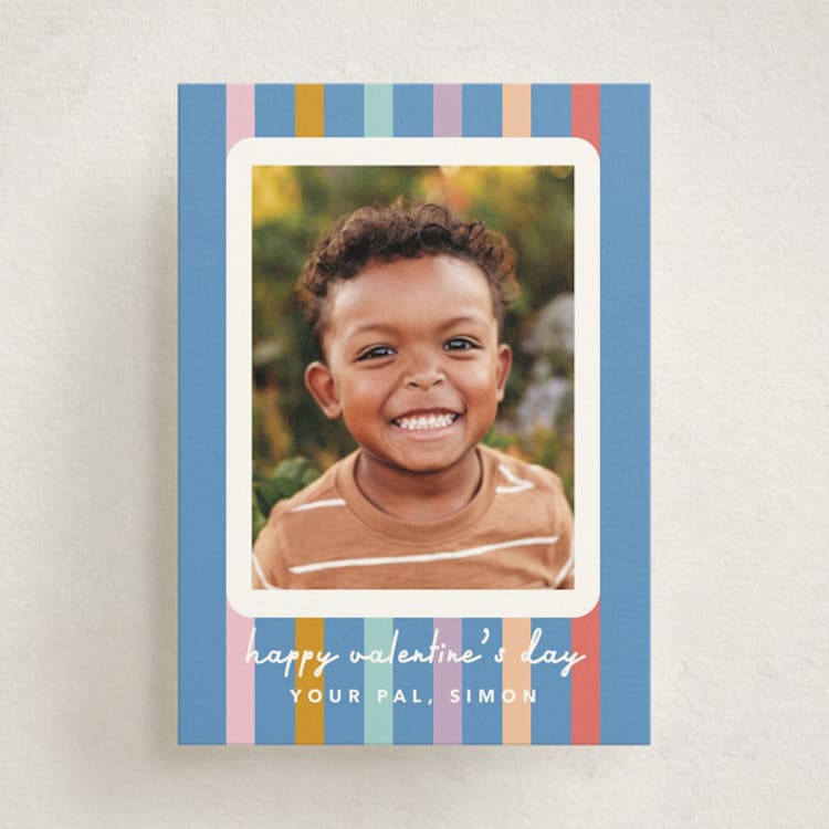 "Rainbow Stripes" - Classroom Valentines in Periwinkle by Carrie Moradi - Front