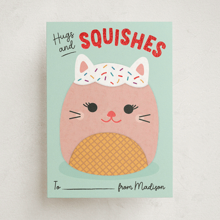 "Hugs & Squishes" - Classroom Valentines in Mint by Erica Krystek - Front