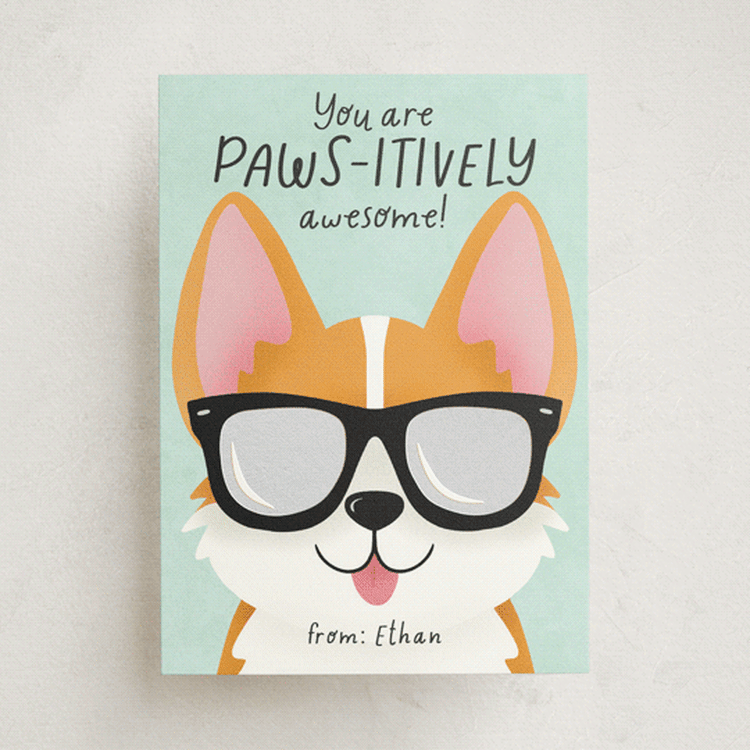 "Pawsitively Awesome" - Classroom Valentines in Seafoam by Randi Cirelli - Front