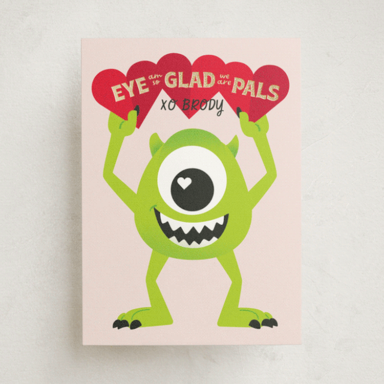 "Disney and Pixar's Monster's Inc Pal" - Classroom Valentines in Blush by Baumbirdy - Front