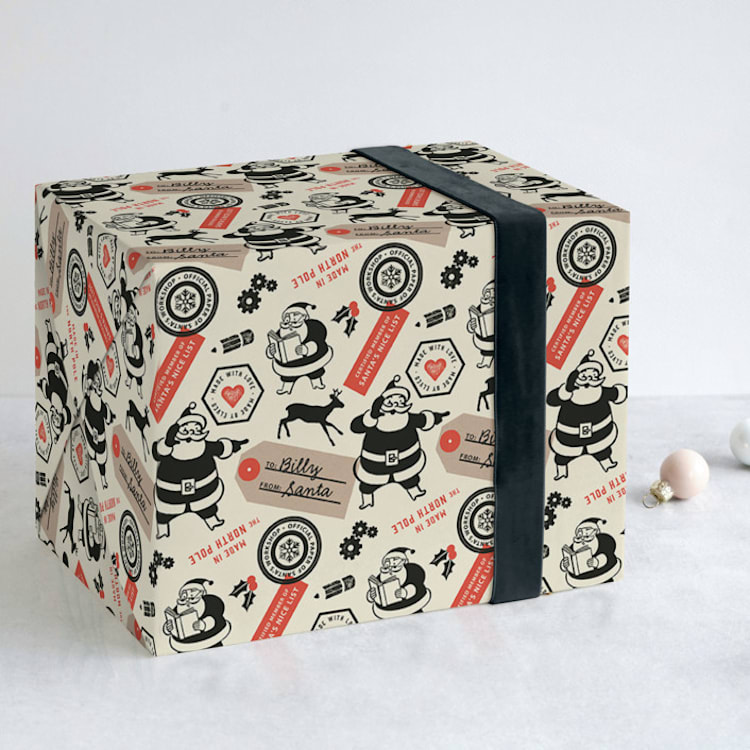 "Santa's Workshop Official" - Personalized Wrapping Paper in Santa by Snow and Ivy - Front