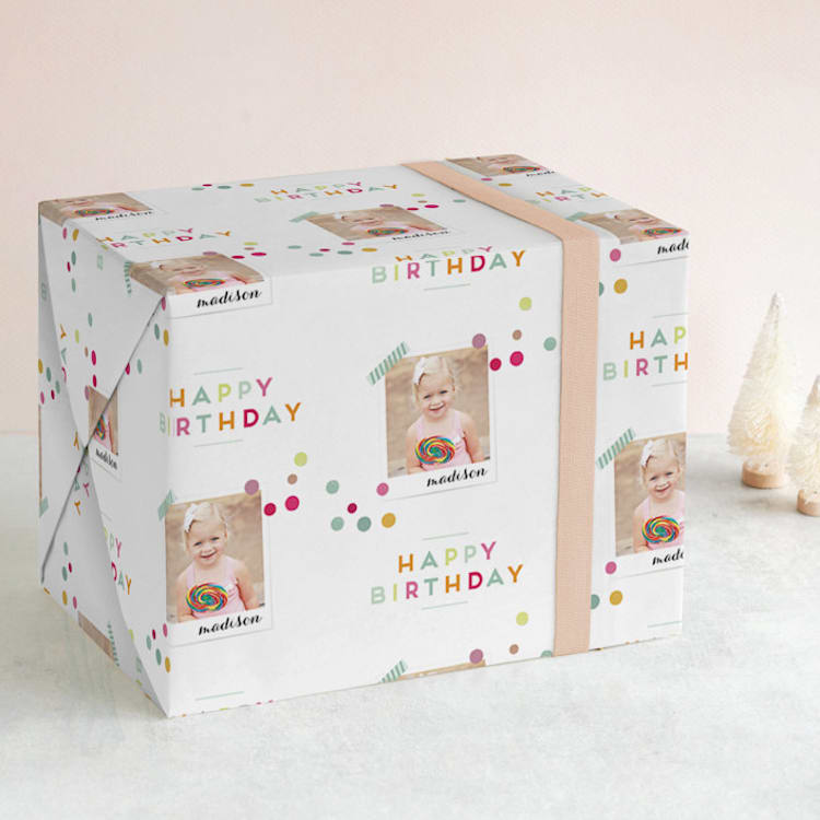 "Birthday Snap" - Personalized Wrapping Paper in Cupcake by Lori Wemple - Front