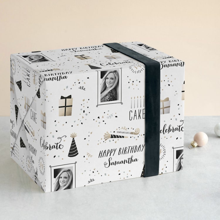 "Birthday Confetti" - Personalized Wrapping Paper in Frosting by Hooray Creative - Front