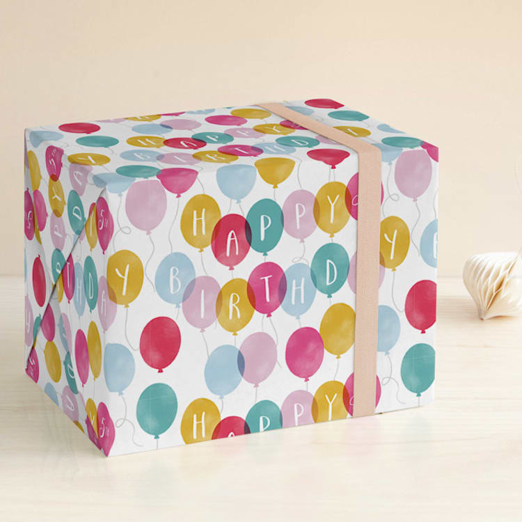 "Birthday Balloons" - Personalized Wrapping Paper in Magenta by Hooray Creative - Front