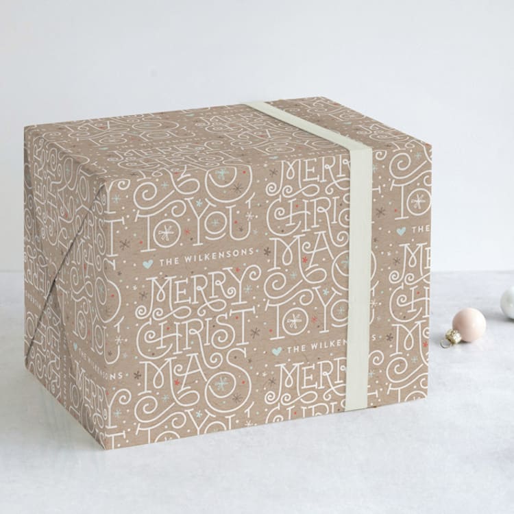 "Merry Lettering" - Personalized Wrapping Paper in Kraft by Jennifer Wick - Front
