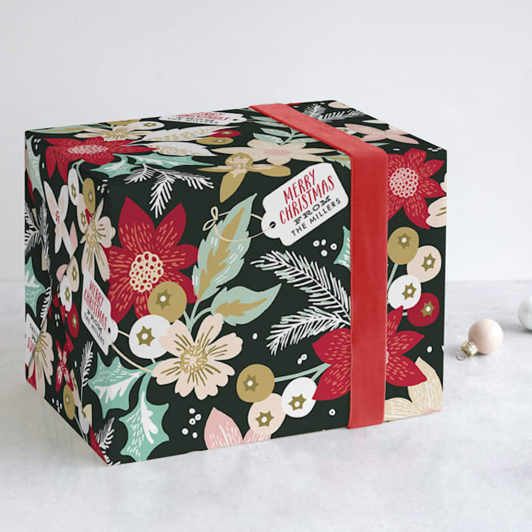 "Holiday Bouquet" - Personalized Wrapping Paper in Midnight by Alethea and Ruth - Front