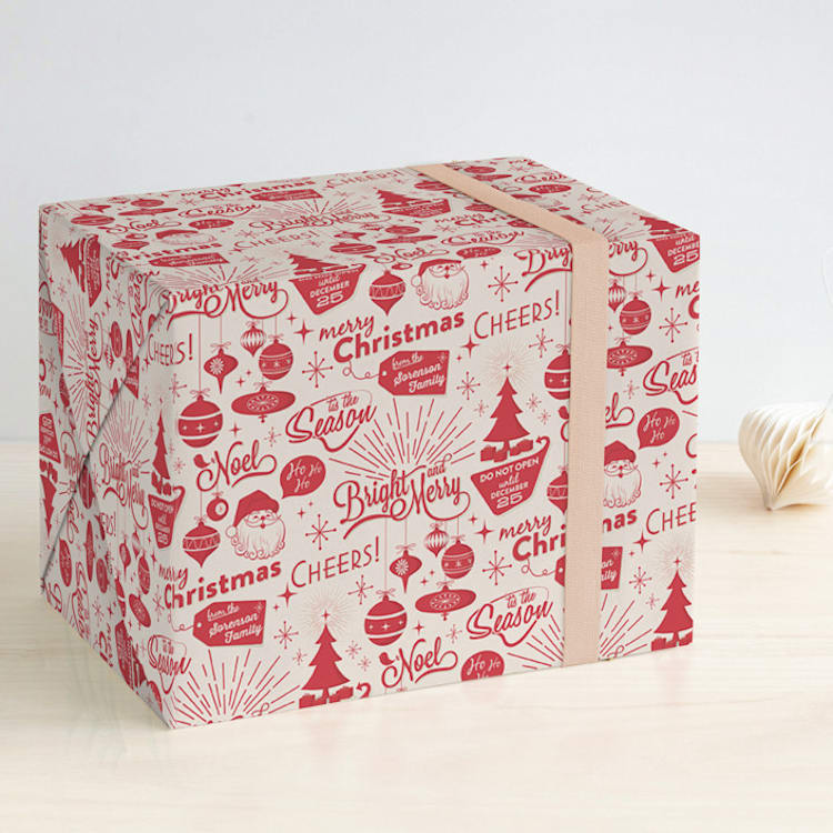 "Christmas Time" - Personalized Wrapping Paper in Ruby by GeekInk Design - Front