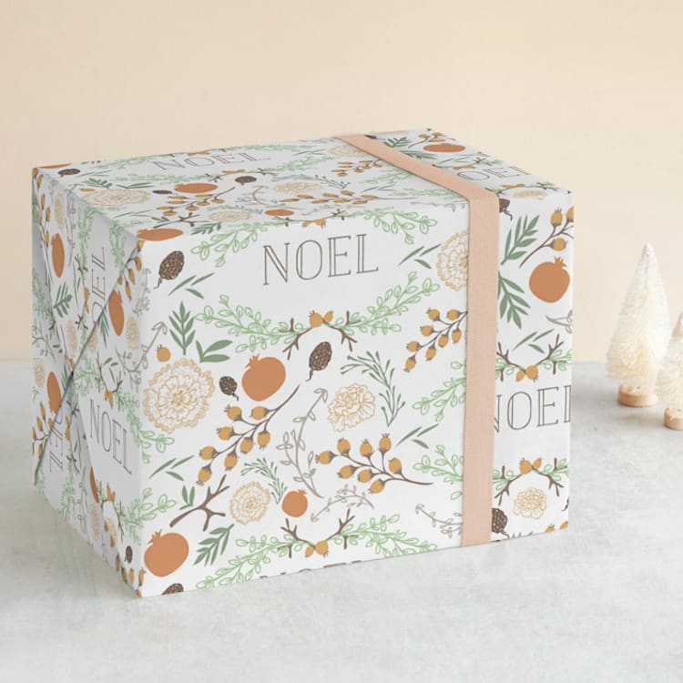 "Rustic Garden Noel" - Personalized Wrapping Paper in Persimmon by Grace Kreinbrink - Front