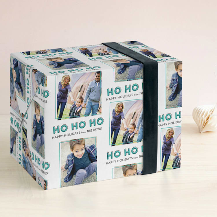 "Overlapping" - Personalized Wrapping Paper in Aqua by Iwona K - Front