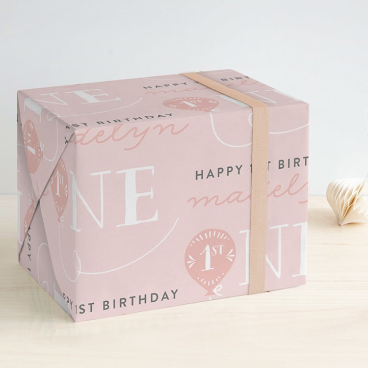 "Sweet One" - Personalized Wrapping Paper in Cotton Candy by Dennis Smith - Front