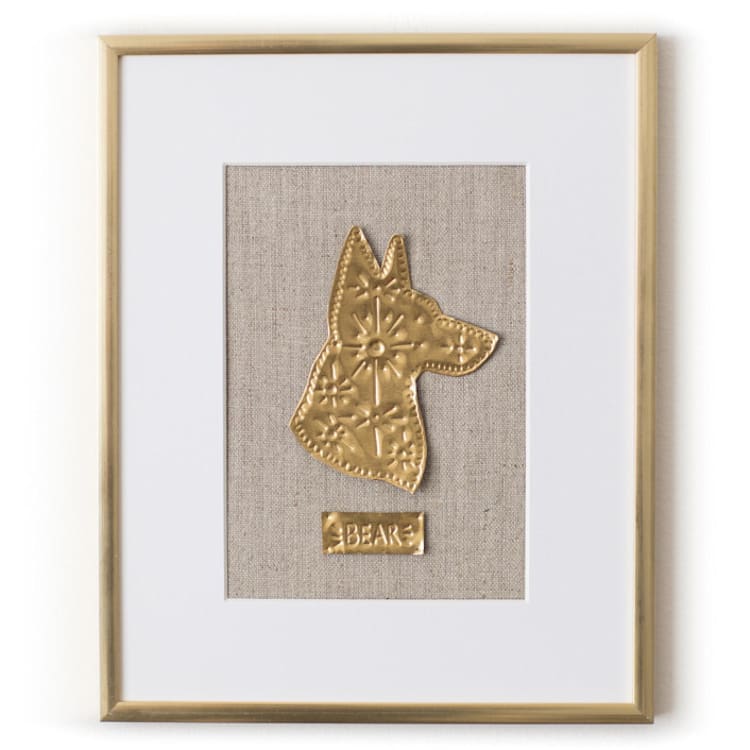 "Custom Pet Silhouette Art, 5x7in., Embossed Metal Commission" - Commissioned Original Painting in gold by The Pink Parakeet