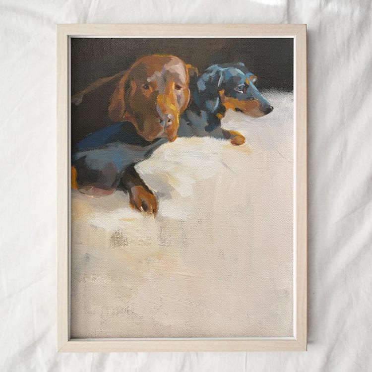 "Figurative Pet Portrait with Bold Composition, 16"x20, Painting Commission" - Commissioned Original Painting in multicolorassorted-colors by jinseikou