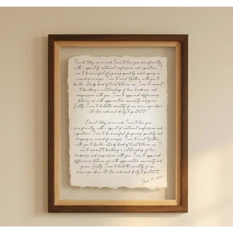 "Wedding Vows Print, 100% Cotton Paper Anniversary Gift, Custom Vow Keepsake" - Commissioned Original Painting in brown by Ellie OBrien