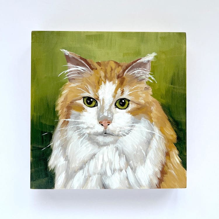 "Mini pet portrait, 5x5", oil painting commission" - Commissioned Original Painting in multicolor by Holly Whitcomb