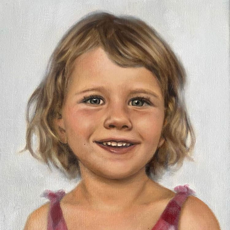 "Realistic Child Portrait, 20 x 20 in., Painting Commission" - Commissioned Original Painting in multicolorassorted-colors by Emily Morris