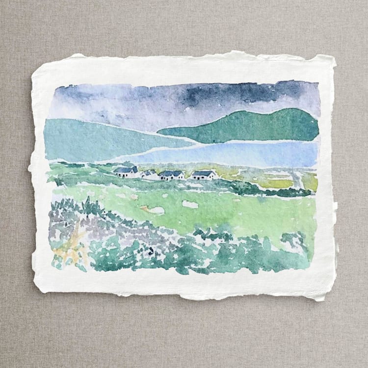 "Original Watercolor Landscape Gift | 8x10" | Handmade Paper" - Commissioned Original Painting in multicolor by Cotton and Bow