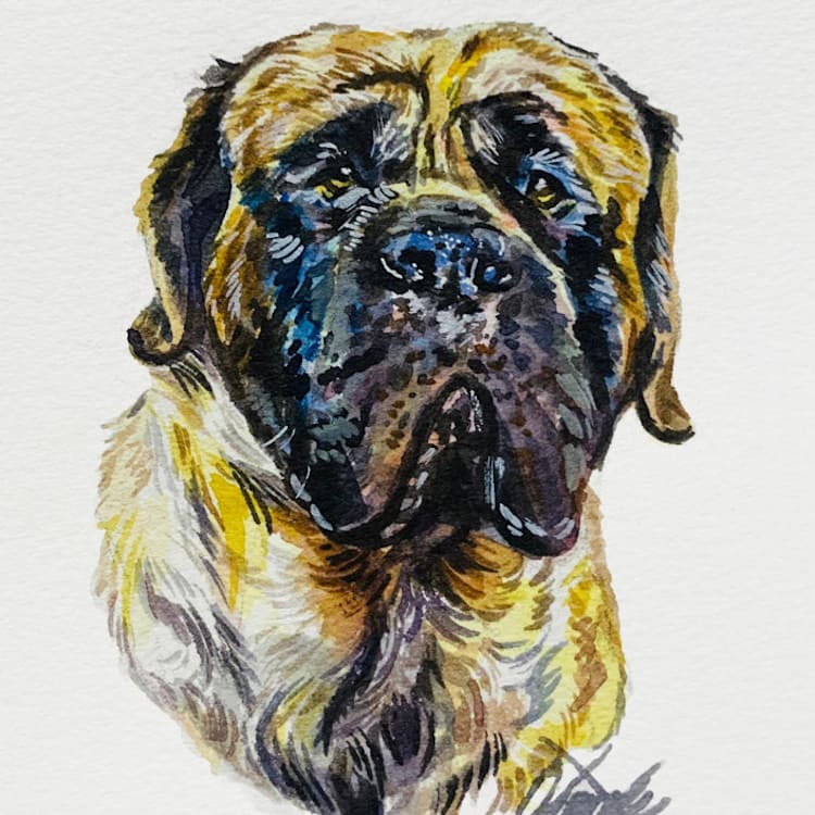 "Watercolor Pet Portrait" - Commissioned Original Painting in multicolor by Gian Brack