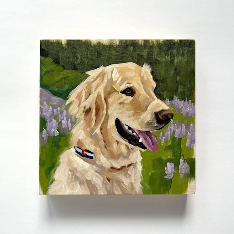 "Mini pet portrait, 5x5", oil painting commission" - Commissioned Original Painting in multicolor by Holly Whitcomb