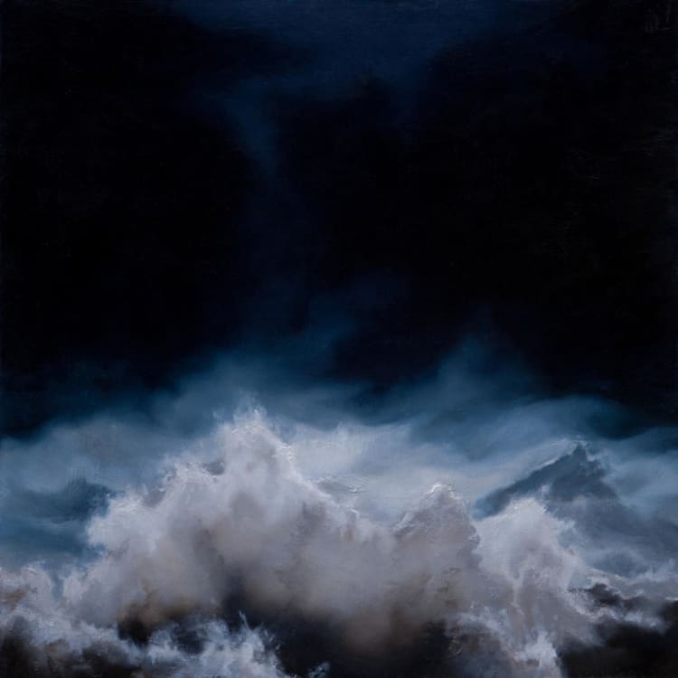 "Dramatic Seascape: 30" x 30" Commissioned Original Painting" - Commissioned Original Painting in blue by Emily Morris