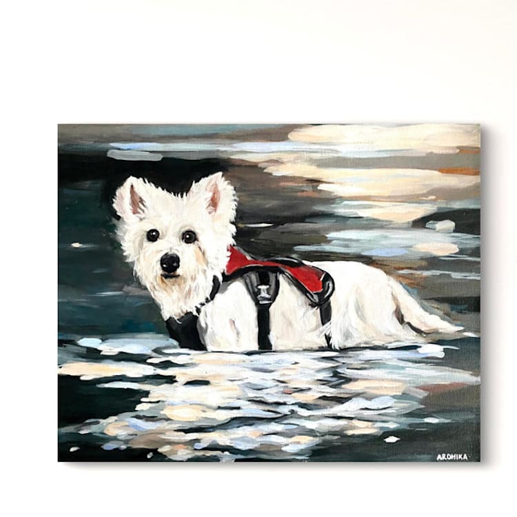 "Custom Pet Portrait Painting on Canvas" - Commissioned Original Painting in multicolorassorted-colors by Arohika Verma