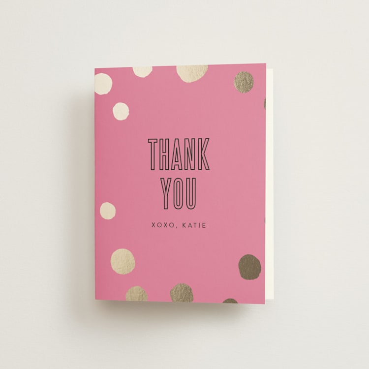 "Golden Confetti Bachelorette" - Bachelorette Party Thank You Cards in Flamingo by Rochelle Renee - Front