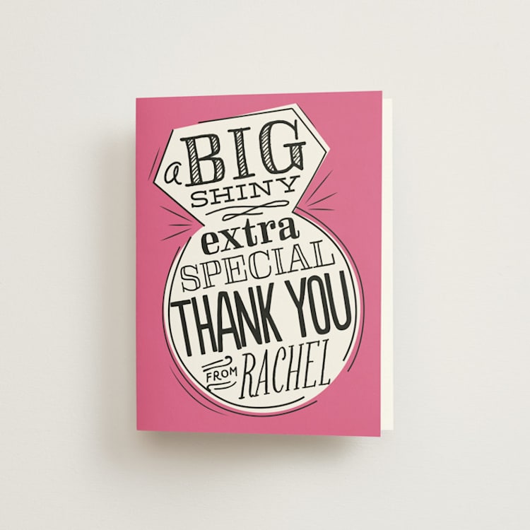 "Ringing & Writing" - Bachelorette Party Thank You Cards in Carnation by Jessie Steury - Front