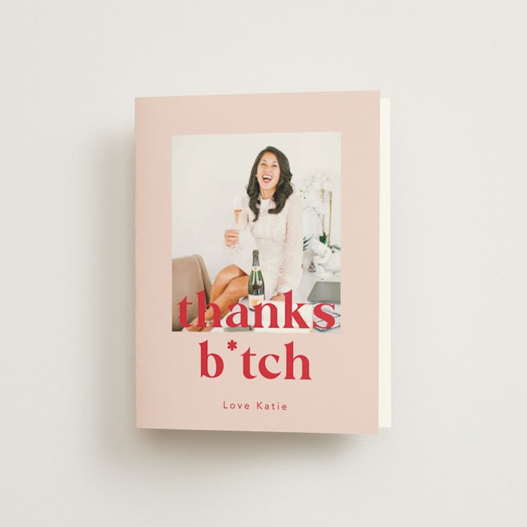 "Bach Sh*t Crazy" - Bachelorette Party Thank You Cards in Rose by Hudson meet Rose - Front