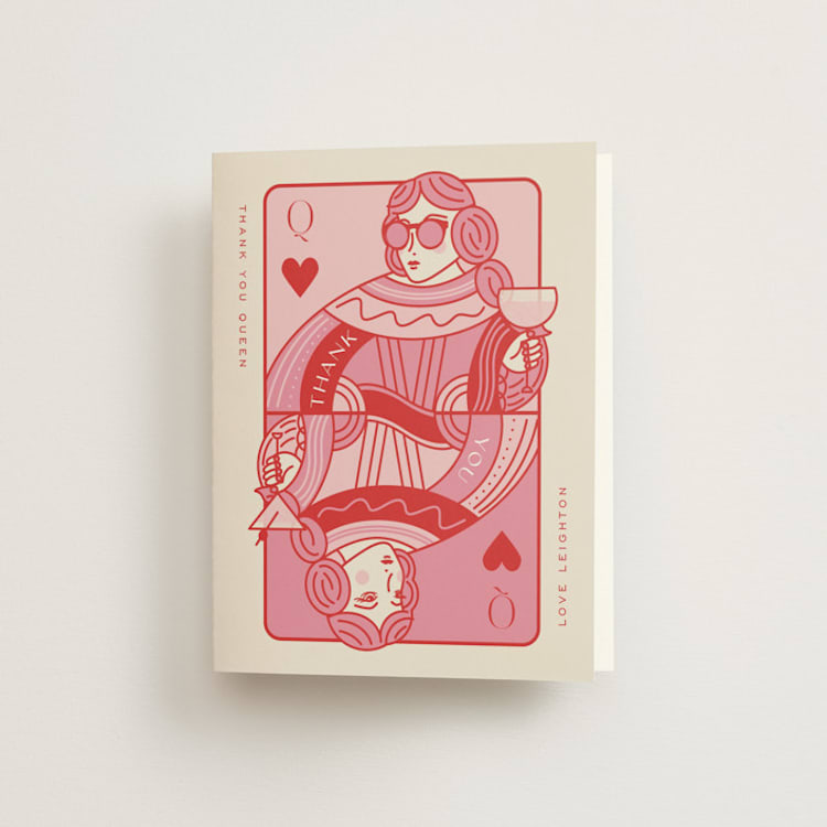 "The Queen" - Bachelorette Party Thank You Cards in Rose by Jenna Holcomb - Front