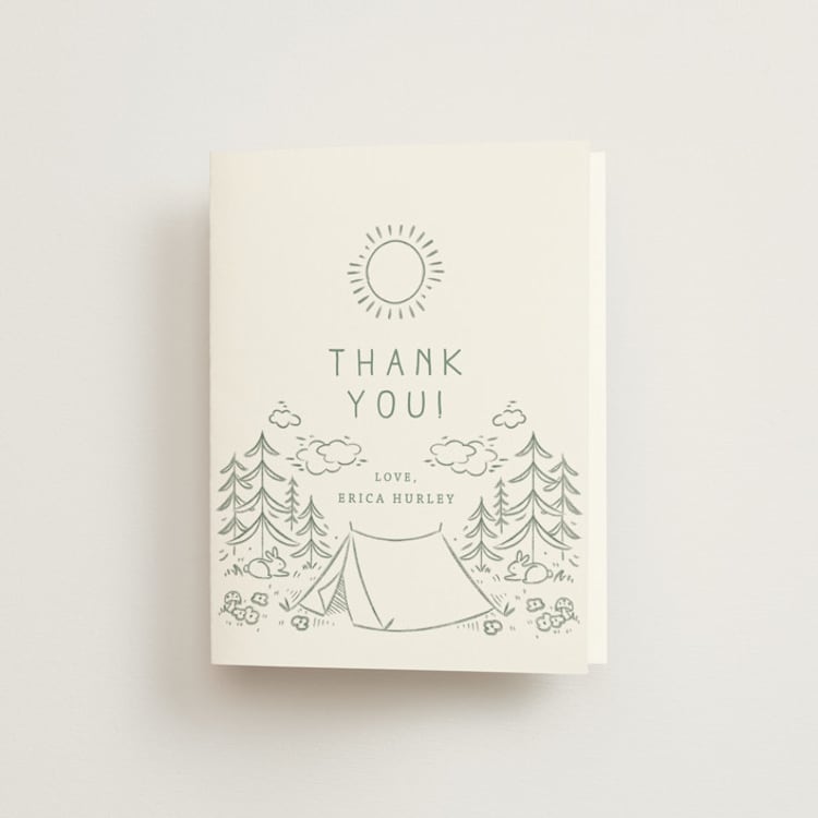 "The Adventure Begins" - Bachelorette Party Thank You Cards in Sage by Kiersten Garner - Front