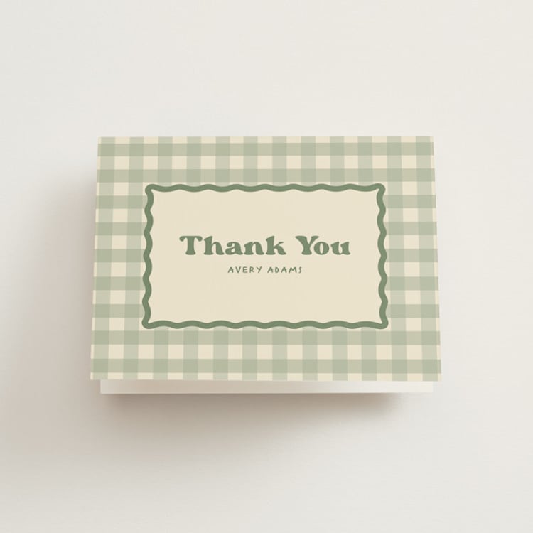 "Camp Mitzvah" - Bachelorette Party Thank You Cards in Sage by Creo Study - Front