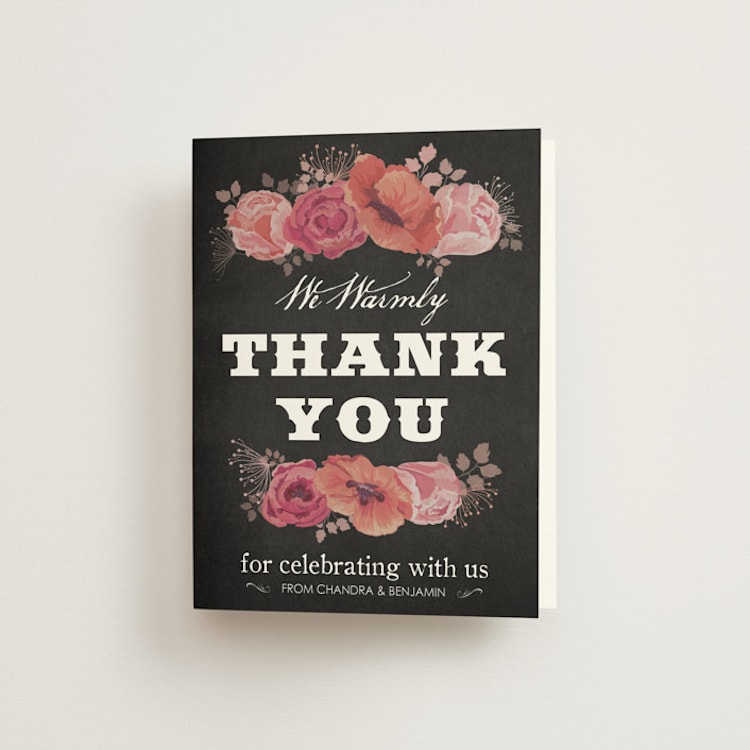 "Chalk Blossoms" - Engagement Party Thank You Cards in Chalkboard by Honeybunch Studio - Front