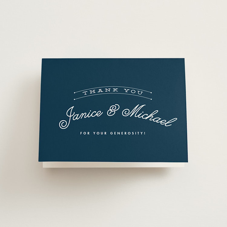 "let's toast" - Engagement Party Thank You Cards in Navy by Keen Peachy - Front