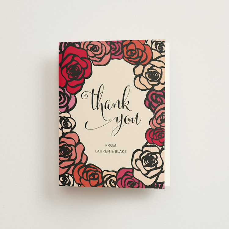 "Red Roses" - Engagement Party Thank You Cards in Cranberry by Annie Walker - Front