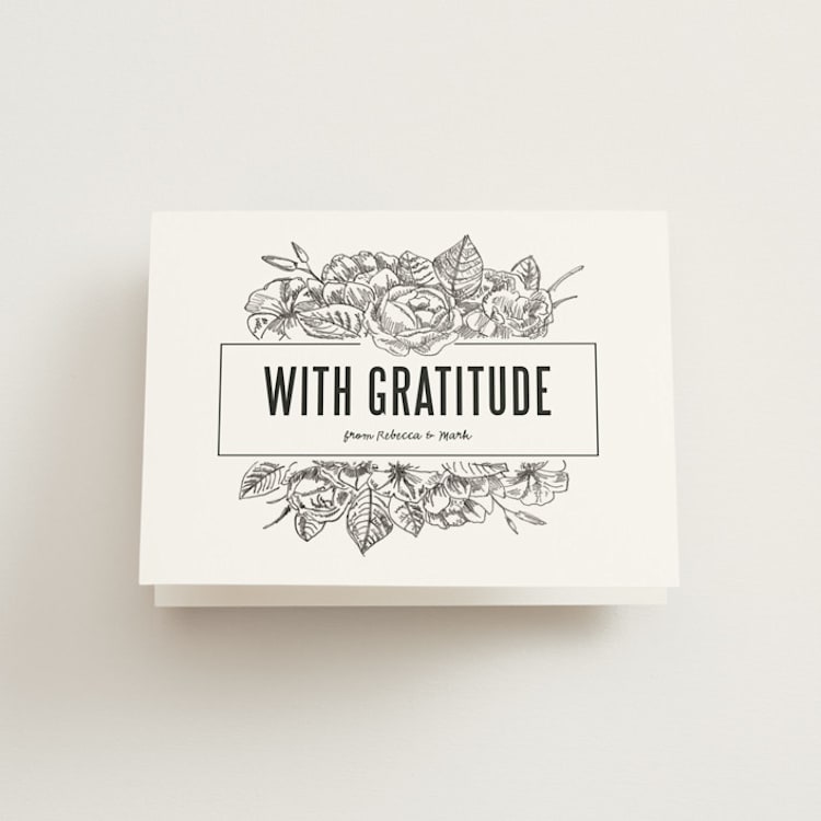 "Sketched Foliage" - Engagement Party Thank You Cards in Blanco by Rochelle Renee - Front