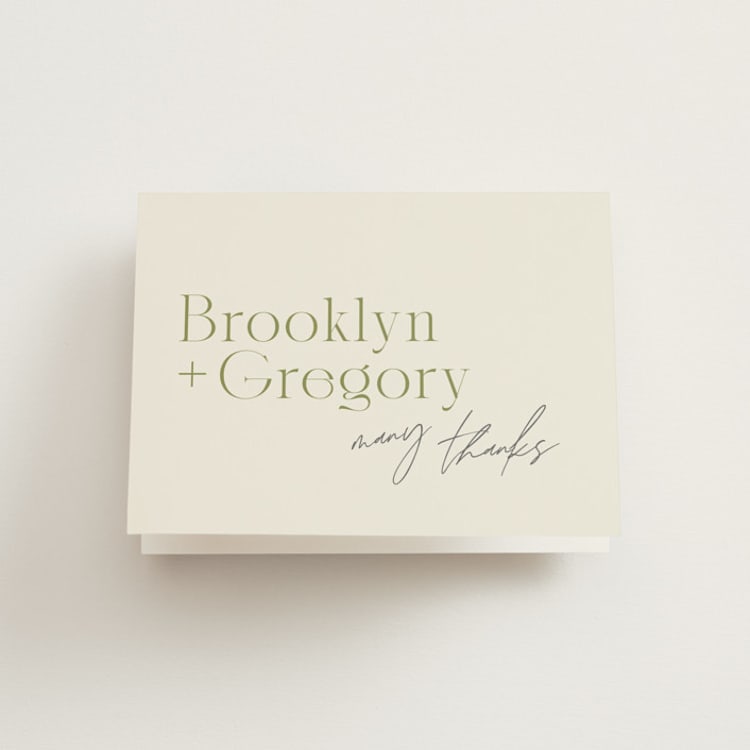 "Brooklyn" - Engagement Party Thank You Cards in Olive by Kristie Kern - Front